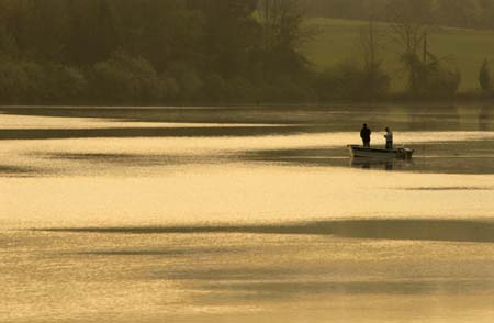 fishing on lake nock at sunset